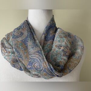 Haute Hijab Paisley Print Square Scarf in Blue and Light Brown EUC